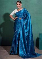 Moss Sattin Sky Blue Party Wear Swarovski Work Saree